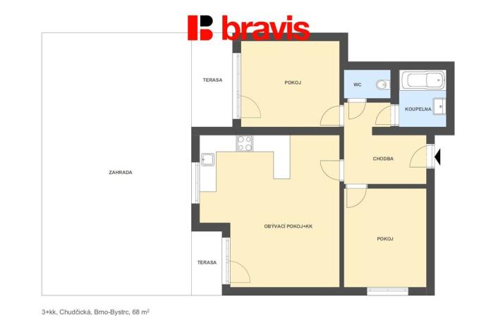 Pronájem bytu 3+kk, Brno - Bystrc, Chudčická, 68 m2