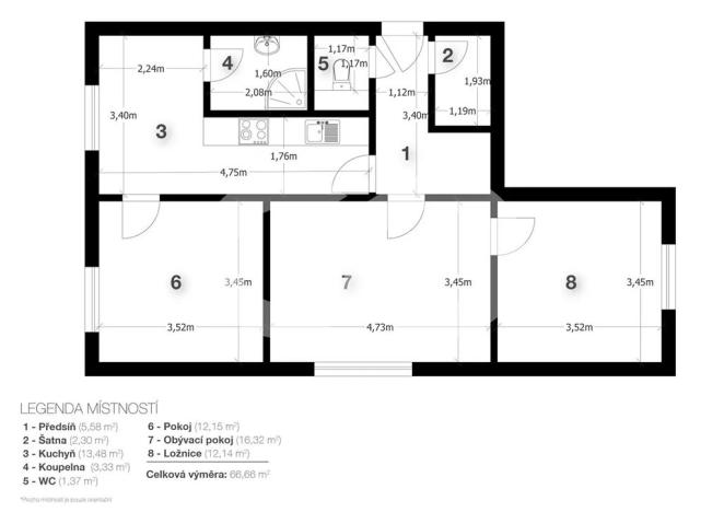 Prodej bytu 3+1, Volary, Sídl. Míru, 65 m2