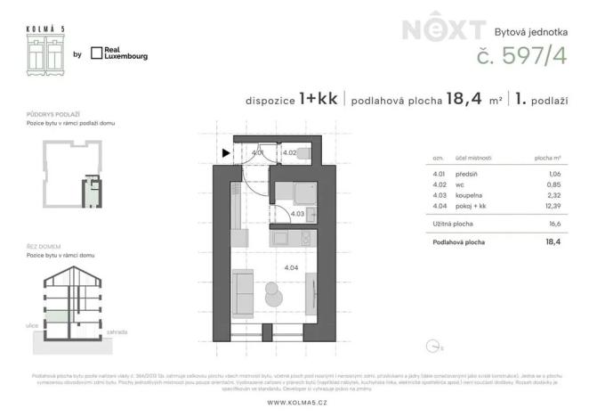 Prodej bytu 1+kk, Praha - Vysočany, Kolmá, 18 m2