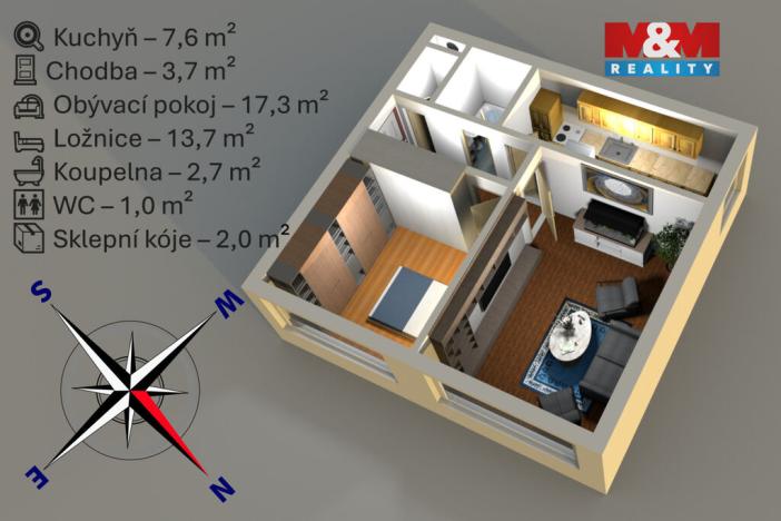 Pronájem bytu 2+1, Zruč nad Sázavou, Slunný vrch, 46 m2