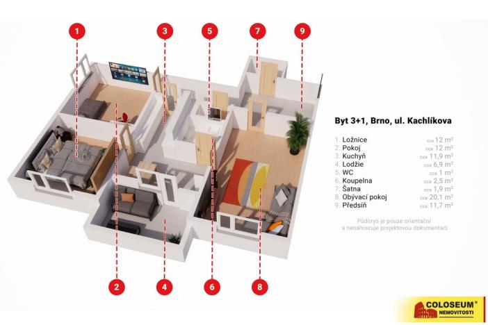 Prodej bytu 3+1, Brno, Kachlíkova, 72 m2