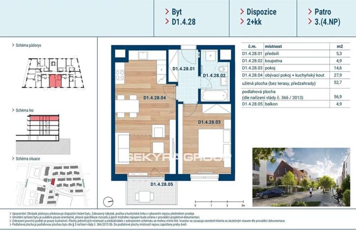 Prodej bytu 2+kk, Praha - Čakovice, Marie Podvalové, 53 m2