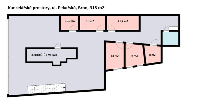Pronájem kanceláře, Brno, Pekařská, 318 m2