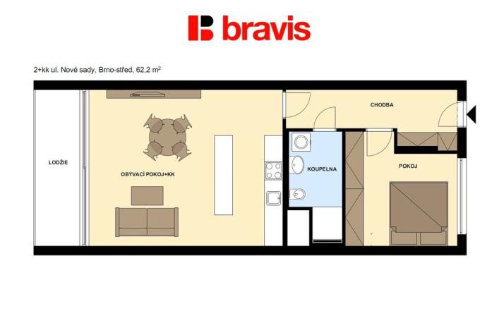 Pronájem bytu 2+kk, Brno - Staré Brno, Nové sady, 62 m2