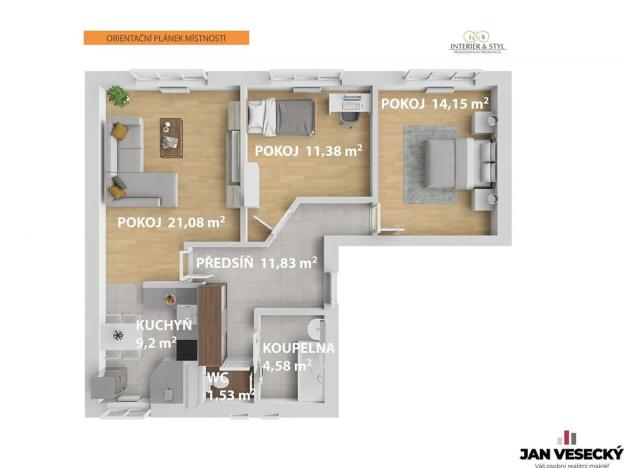 Pronájem bytu 3+kk, Praha - Čakovice, U Párníků, 74 m2