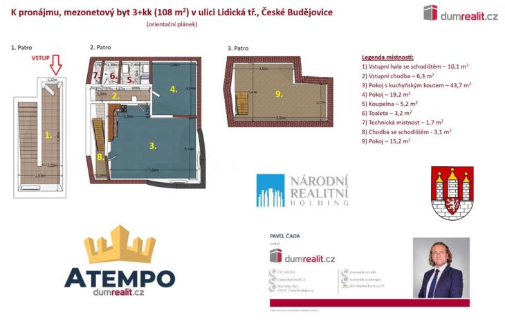Pronájem bytu 3+kk, České Budějovice - České Budějovice 7, Lidická tř., 108 m2