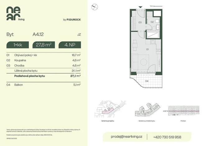Prodej bytu 1+kk, Praha - Libeň, Na kopečku, 26 m2