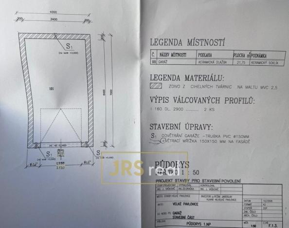 Prodej garáže, Velké Pavlovice, 22 m2