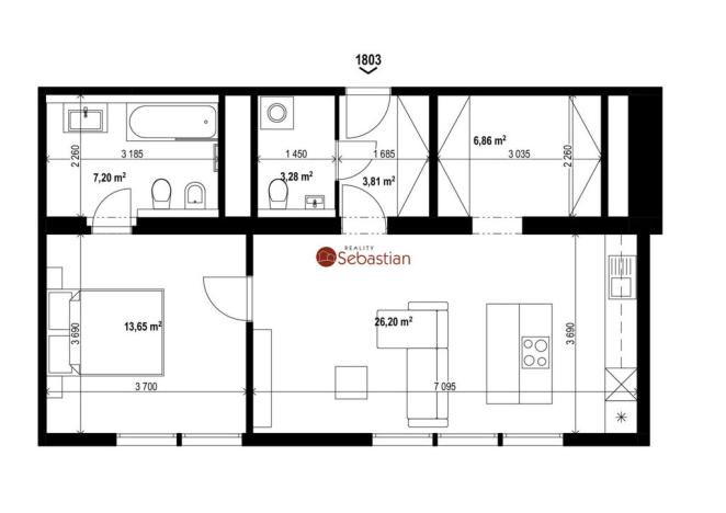 Pronájem bytu 2+kk, Teplice - Trnovany, Antonína Sochora, 59 m2