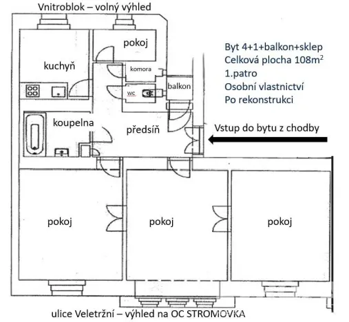 Prodej bytu 4+1, Praha - Holešovice, Veletržní, 101 m2