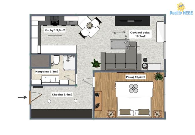 Pronájem bytu 2+kk, Praha - Písnice, Na okruhu, 43 m2