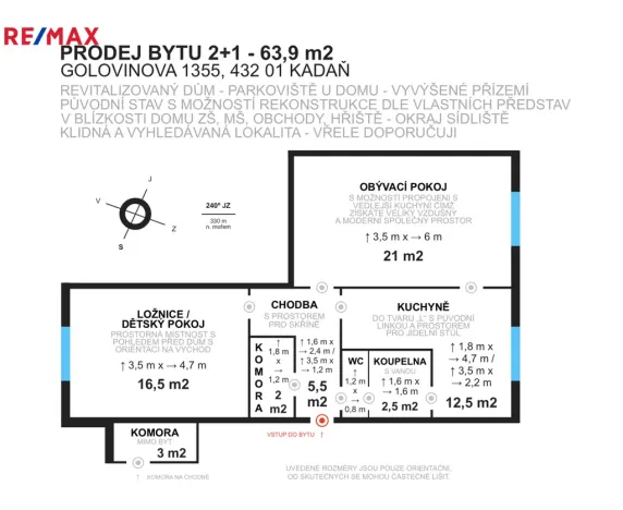 Prodej bytu 2+1, Kadaň, Golovinova, 61 m2