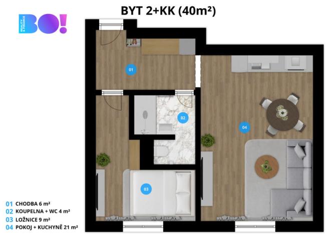 Pronájem bytu 2+kk, Ostrava, Břustkova, 40 m2