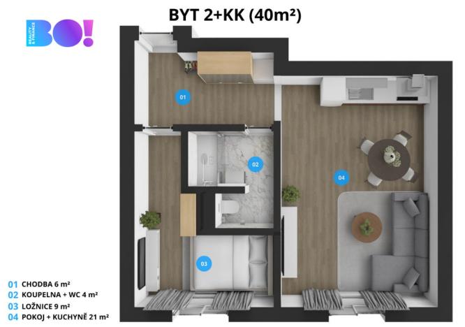 Pronájem bytu 2+kk, Ostrava, Břustkova, 40 m2