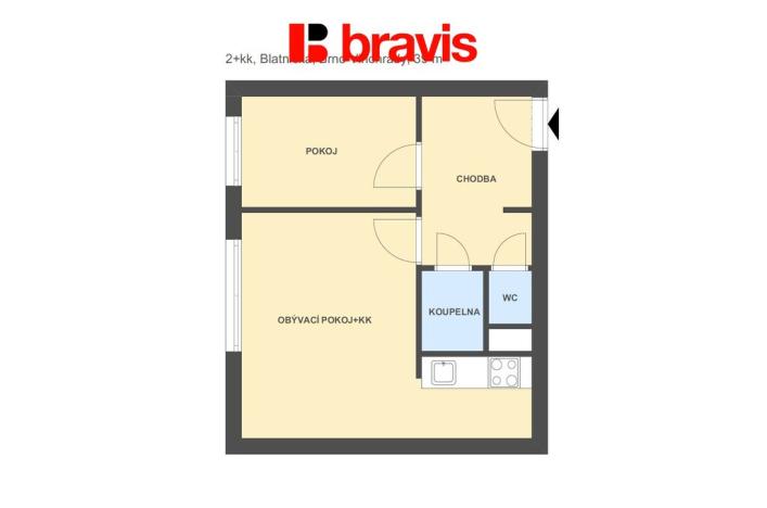 Pronájem bytu 2+kk, Brno - Židenice, Blatnická, 40 m2