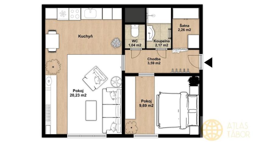 Prodej bytu 2+kk, Tábor, nám. Přátelství, 39 m2