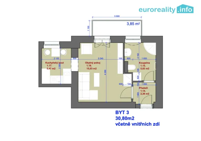 Prodej bytu 1+1, Mariánské Lázně, Hlavní třída, 30 m2