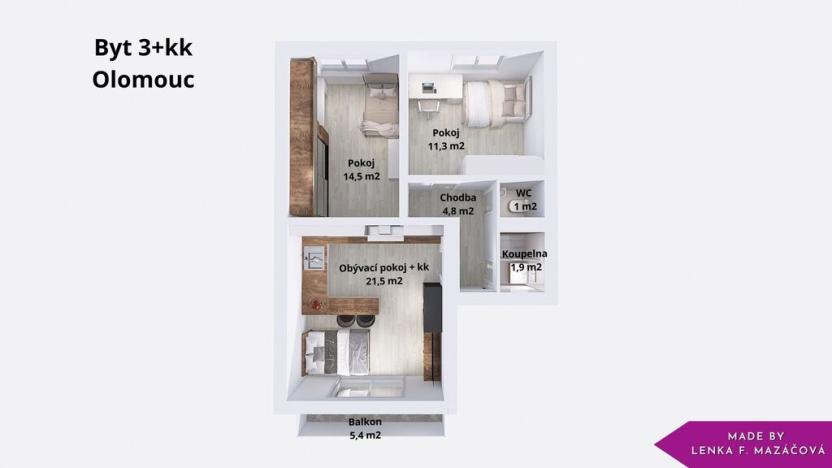 Prodej bytu 3+kk, Olomouc - Hejčín, Erenburgova, 61 m2