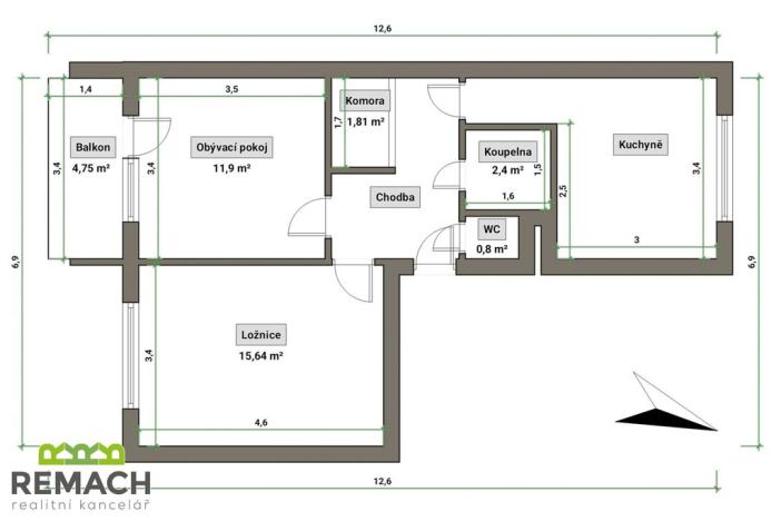 Pronájem bytu 2+1, Uherské Hradiště - Jarošov, 57 m2