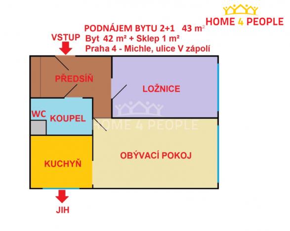 Pronájem bytu 2+1, Praha - Michle, V zápolí, 43 m2