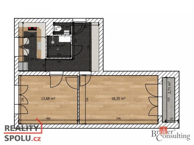 Pronájem bytu 2+1, Praha - Břevnov, Šantrochova, 54 m2
