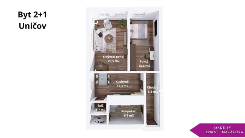 Pronájem bytu 2+1, Uničov, Masarykovo nám., 69 m2