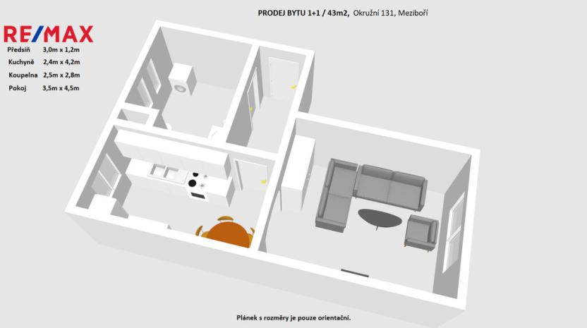 Prodej bytu 1+1, Meziboří, Okružní, 43 m2