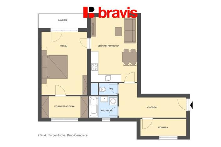 Prodej bytu 2+kk, Brno - Černovice, Turgeněvova, 67 m2