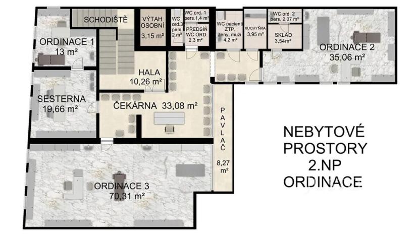 Pronájem ordinace, Písek, Havlíčkovo nám., 76 m2