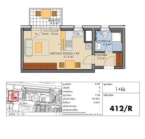 Prodej bytu 1+kk, Praha - Vysočany, Pod Harfou, 30 m2