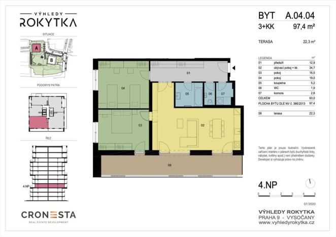 Pronájem bytu 3+kk, Praha - Vysočany, Oktábcových, 97 m2