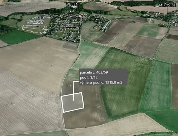 Prodej podílu pole, Veleň, 1319 m2