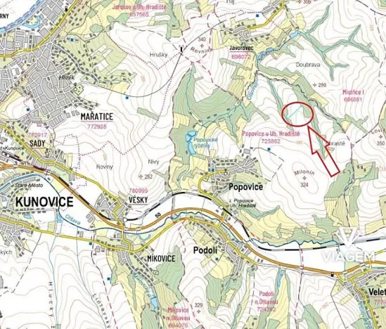Prodej podílu pole, Popovice, 899 m2