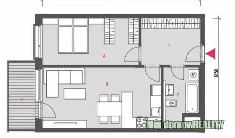 Pronájem bytu 2+kk, Praha - Vysočany, Smržových, 52 m2