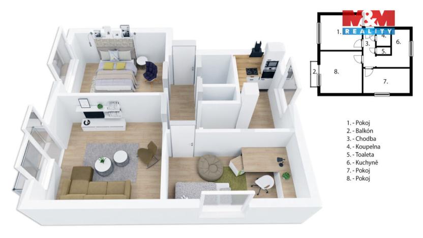 Pronájem bytu 3+1, Opočno, Palackého, 70 m2