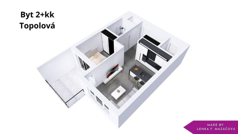 Pronájem bytu 2+kk, Olomouc - Slavonín, Topolová, 53 m2