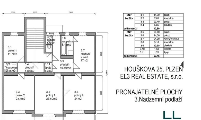 Pronájem bytu 3+kk, Plzeň, Houškova, 90 m2
