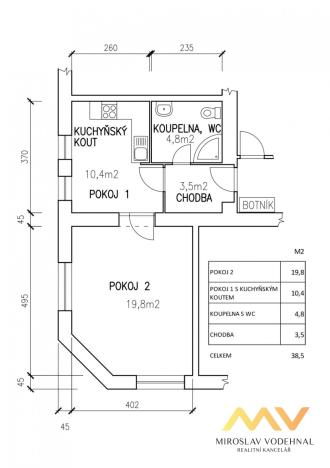 Pronájem bytu 1+1, Pardubice - Zelené Předměstí, Milheimova, 39 m2