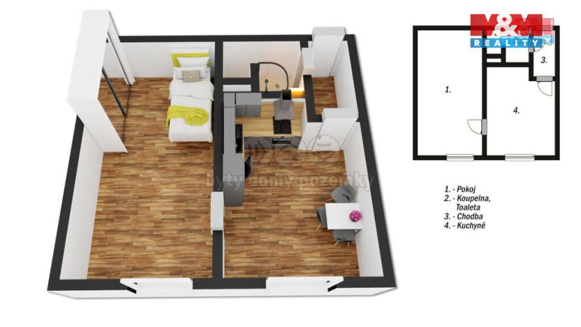 Prodej bytu 1+1, Ústí nad Labem - Severní Terasa, Kmochova, 33 m2