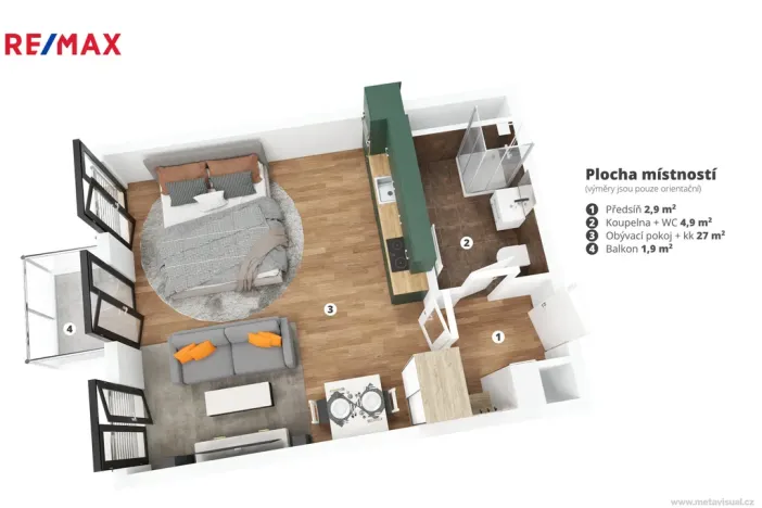 Pronájem bytu 1+kk, Praha - Smíchov, Vackové, 38 m2