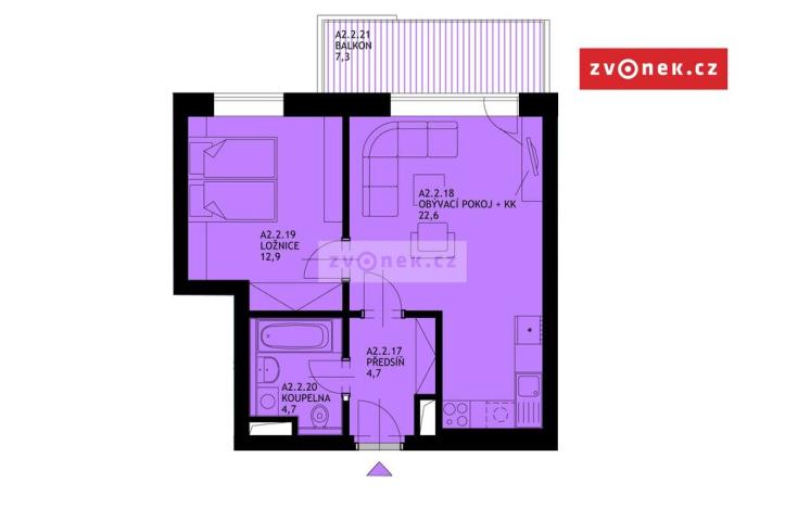 Pronájem bytu 2+kk, Uherské Hradiště, 45 m2