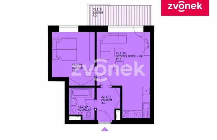 Pronájem bytu 2+kk, Uherské Hradiště, 45 m2