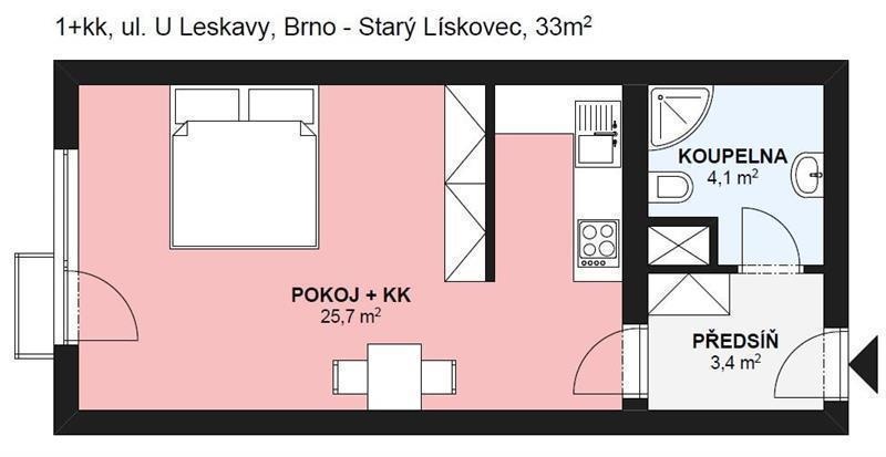 Pronájem bytu 1+kk, Brno - Starý Lískovec, U Leskavy, 33 m2