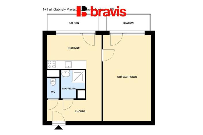 Pronájem bytu 1+1, Brno, Gabriely Preissové, 36 m2