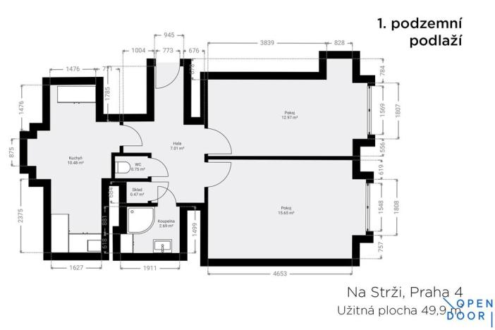 Pronájem bytu 2+1, Praha - Krč, Na strži, 54 m2