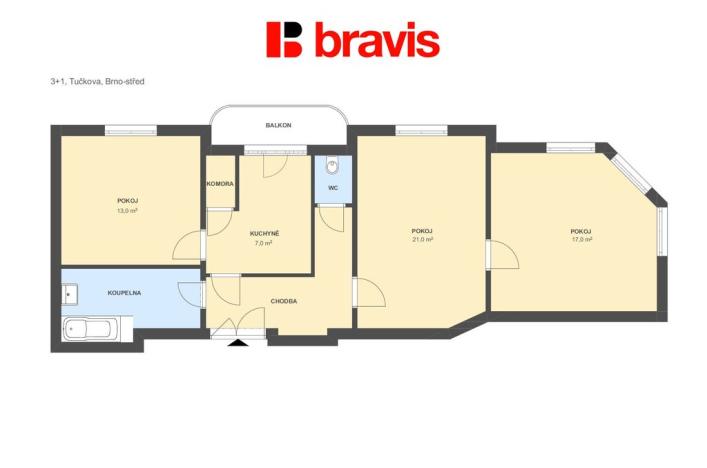 Pronájem bytu 3+1, Brno - Veveří, Tučkova, 75 m2