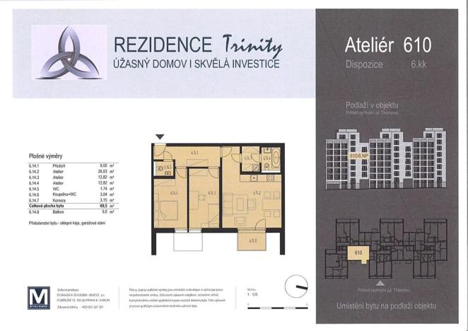 Pronájem bytu 3+kk, Praha - Karlín, U Mlýnského kanálu, 70 m2