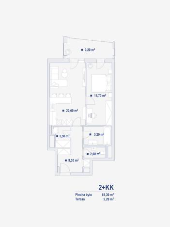 Pronájem bytu 2+kk, Brno - Komárov, Komárovská, 61 m2