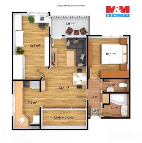 Pronájem bytu 3+kk, Liberec - Liberec VI-Rochlice, Nádvorní, 68 m2