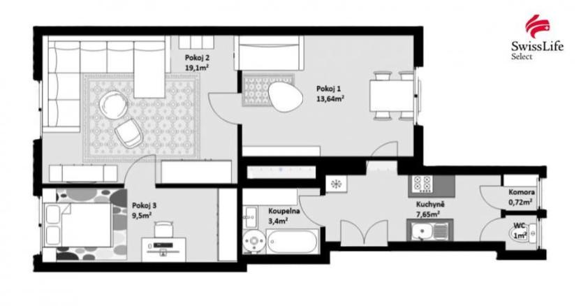 Prodej bytu 3+1, Praha - Nusle, Táborská, 55 m2